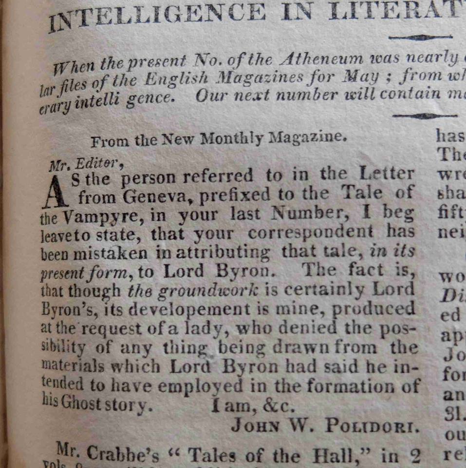 Il y a 200 ans : publication du Vampyre de Polidori